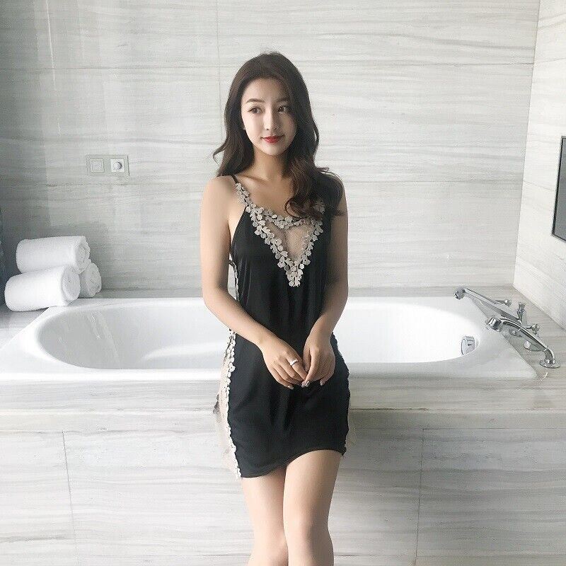 FASHION SUSPENDER LACE HOLLOWED OUT NIGHTDRESS HIGH SPLIT EMBROIDERY LACE SKIRT