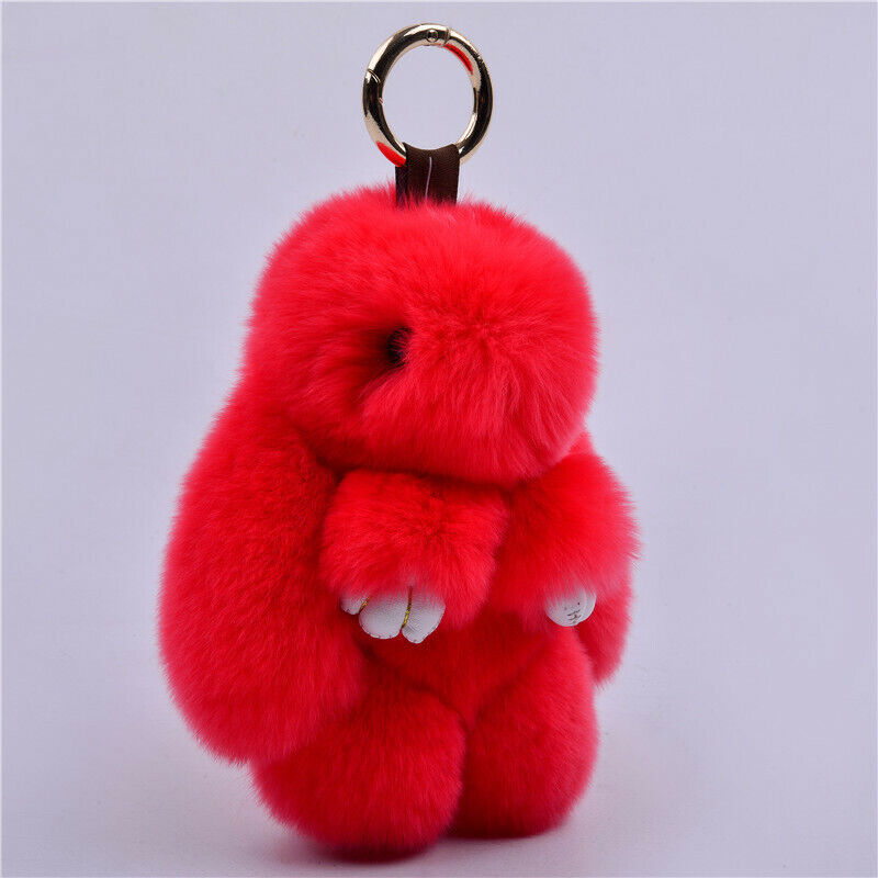 FUR KEYCHAIN HANDBAG REAL RABBIT FURRY FLURRY POMPOM CAR DECORATION