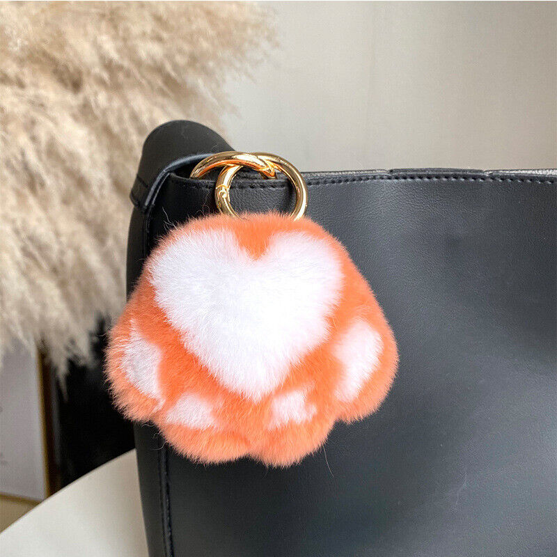 REAL RABBIT FUR POMPOM BALL KEYCHAIN HANDBAG CHARMS CUTE GIFT IDEA CAR ACCESSORY