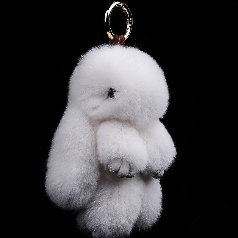 FUR KEYCHAIN HANDBAG REAL RABBIT FURRY FLURRY POMPOM CAR DECORATION