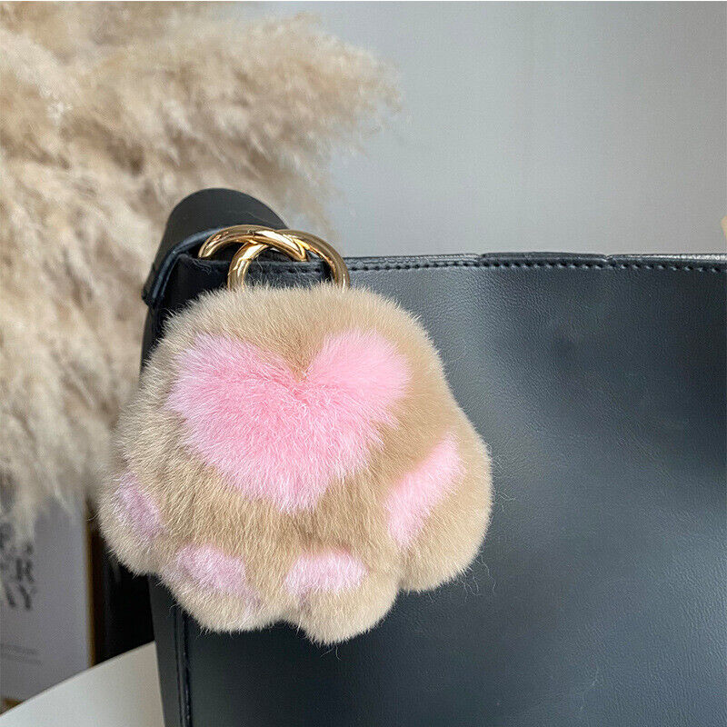 REAL RABBIT FUR POMPOM BALL KEYCHAIN HANDBAG CHARMS CUTE GIFT IDEA CAR ACCESSORY