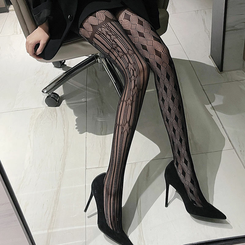 ASYMMETRIC PATTERN FASHION HOLLOW OUT TREND LONG TUBE BOTTOMED PANTYHOSE
