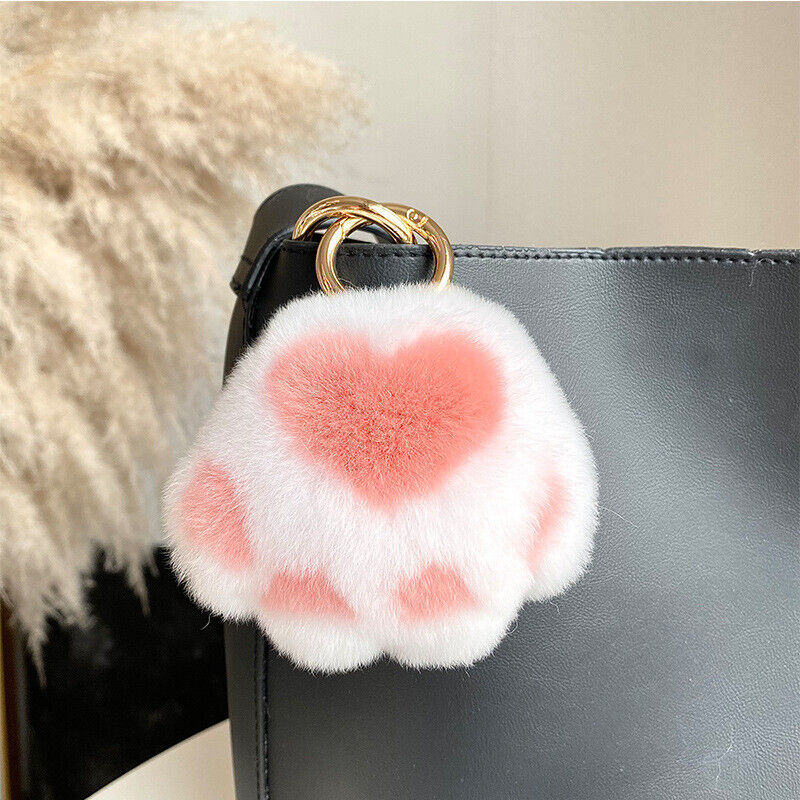 REAL RABBIT FUR POMPOM BALL KEYCHAIN HANDBAG CHARMS CUTE GIFT IDEA CAR ACCESSORY