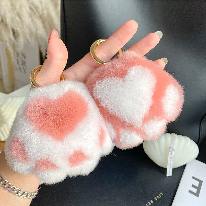 REAL RABBIT FUR POMPOM BALL KEYCHAIN HANDBAG CHARMS CUTE GIFT IDEA CAR ACCESSORY