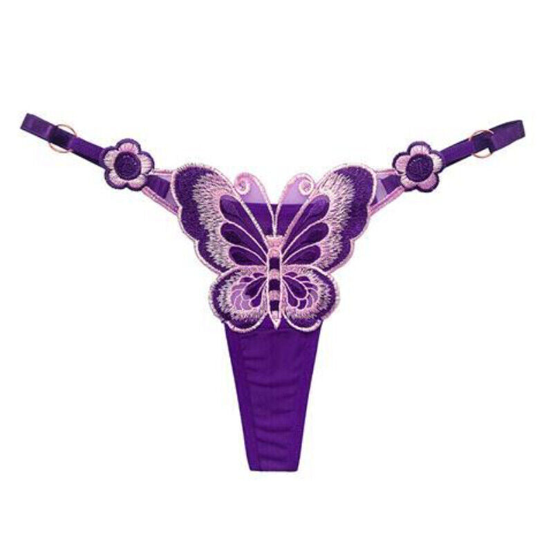 TRANSPARENT ADJUSTABLE LARGE EMBROIDERED BUTTERFLY UNDERWEAR THONG