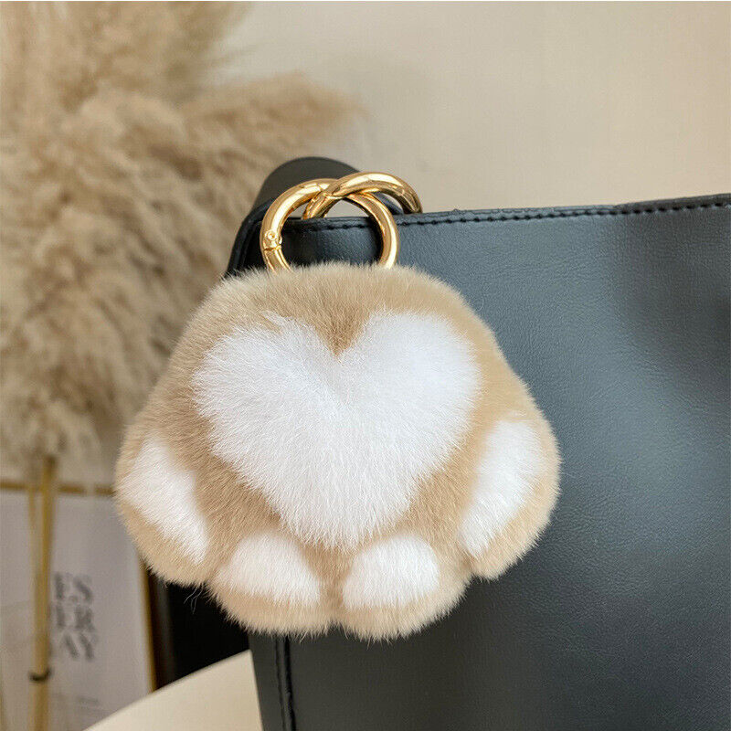 REAL RABBIT FUR POMPOM BALL KEYCHAIN HANDBAG CHARMS CUTE GIFT IDEA CAR ACCESSORY