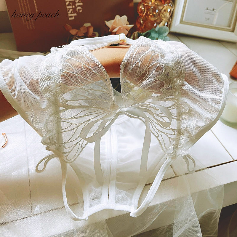 LACE UNDERWEAR HOLLOWED OUT LARGE BOW OPEN BAND MIDDLE WAIST BRIEFS