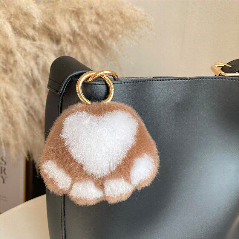 REAL RABBIT FUR POMPOM BALL KEYCHAIN HANDBAG CHARMS CUTE GIFT IDEA CAR ACCESSORY