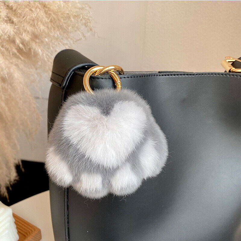 REAL RABBIT FUR POMPOM BALL KEYCHAIN HANDBAG CHARMS CUTE GIFT IDEA CAR ACCESSORY