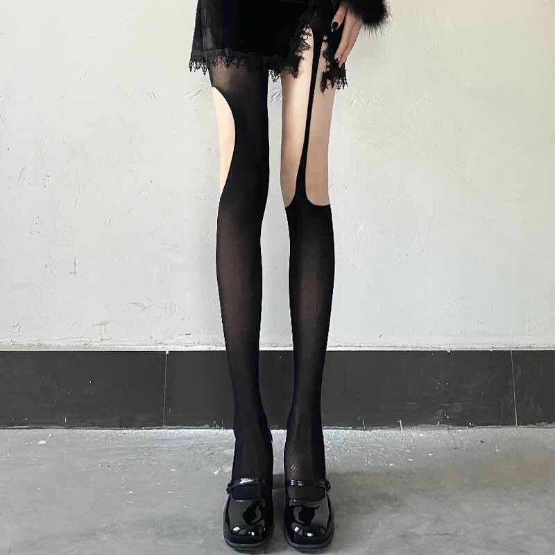 FASHION SUSPENDER INTEGRATED PANTYHOSE HOLLOW HIGH TUBE PANTYHOSE