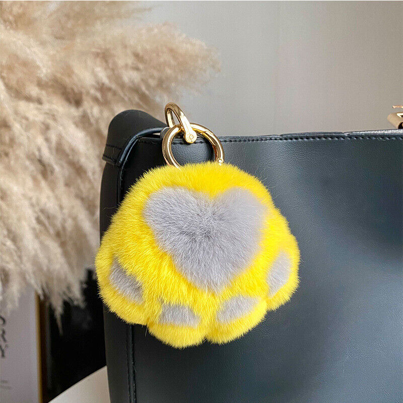 REAL RABBIT FUR POMPOM BALL KEYCHAIN HANDBAG CHARMS CUTE GIFT IDEA CAR ACCESSORY