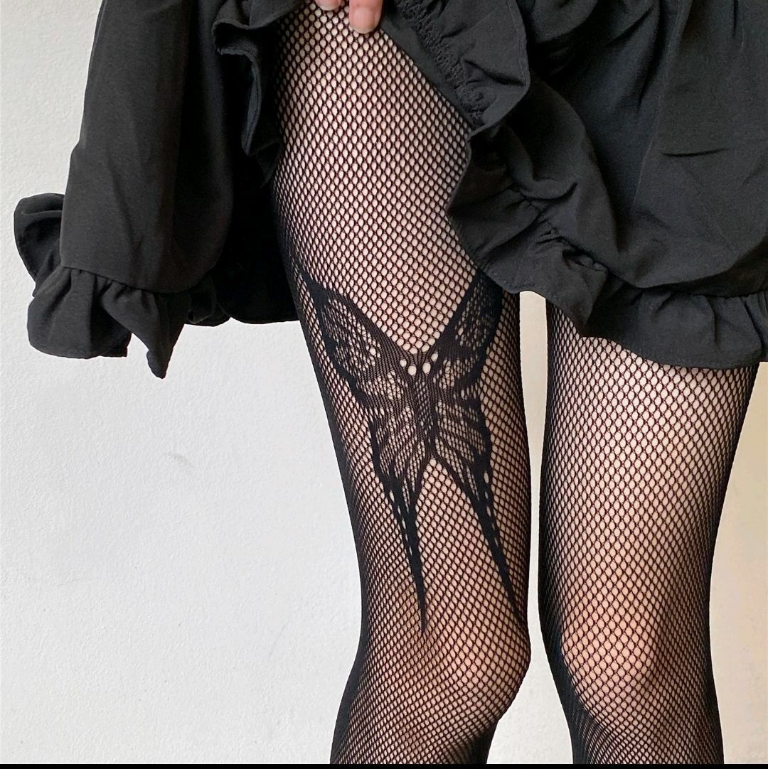 BLACK AND WHITE BUTTERFLY PANTIES NET SOCKS PUNK FASHION LOLITA SILK STOCKINGS