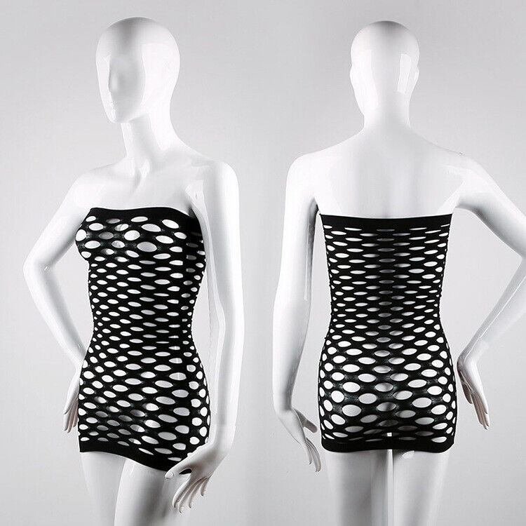 HOLLOW ONE-PIECE MESH TRANSPARENT TIGHT HIP MINI DRESS