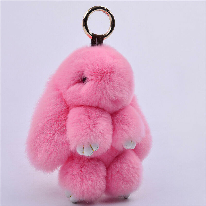 FUR KEYCHAIN HANDBAG REAL RABBIT FURRY FLURRY POMPOM CAR DECORATION