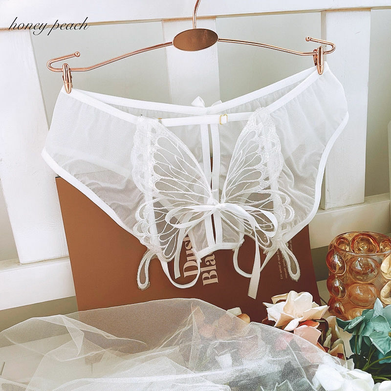 LACE UNDERWEAR HOLLOWED OUT LARGE BOW OPEN BAND MIDDLE WAIST BRIEFS