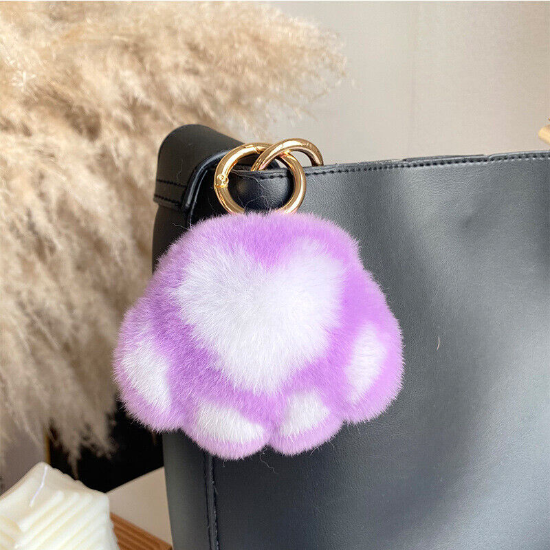 REAL RABBIT FUR POMPOM BALL KEYCHAIN HANDBAG CHARMS CUTE GIFT IDEA CAR ACCESSORY