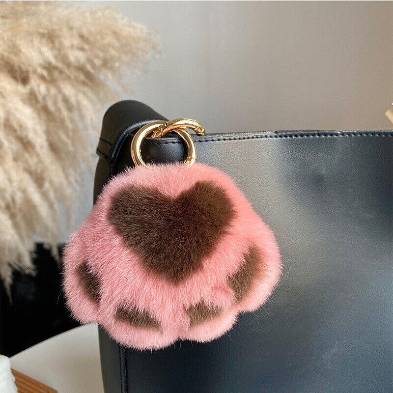 REAL RABBIT FUR POMPOM BALL KEYCHAIN HANDBAG CHARMS CUTE GIFT IDEA CAR ACCESSORY