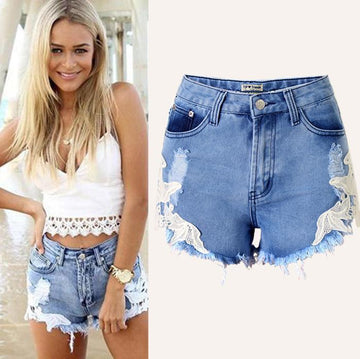 BOHEMIAN ROUGH EDGES PATCHWORK HOLE HIGH WAIST SHORTS