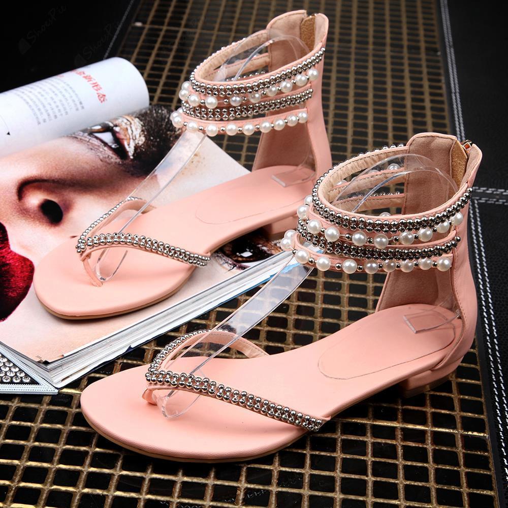 Free Shipping Clearence Beading Rhinestone Thong Women's Flat Flops Sandals
