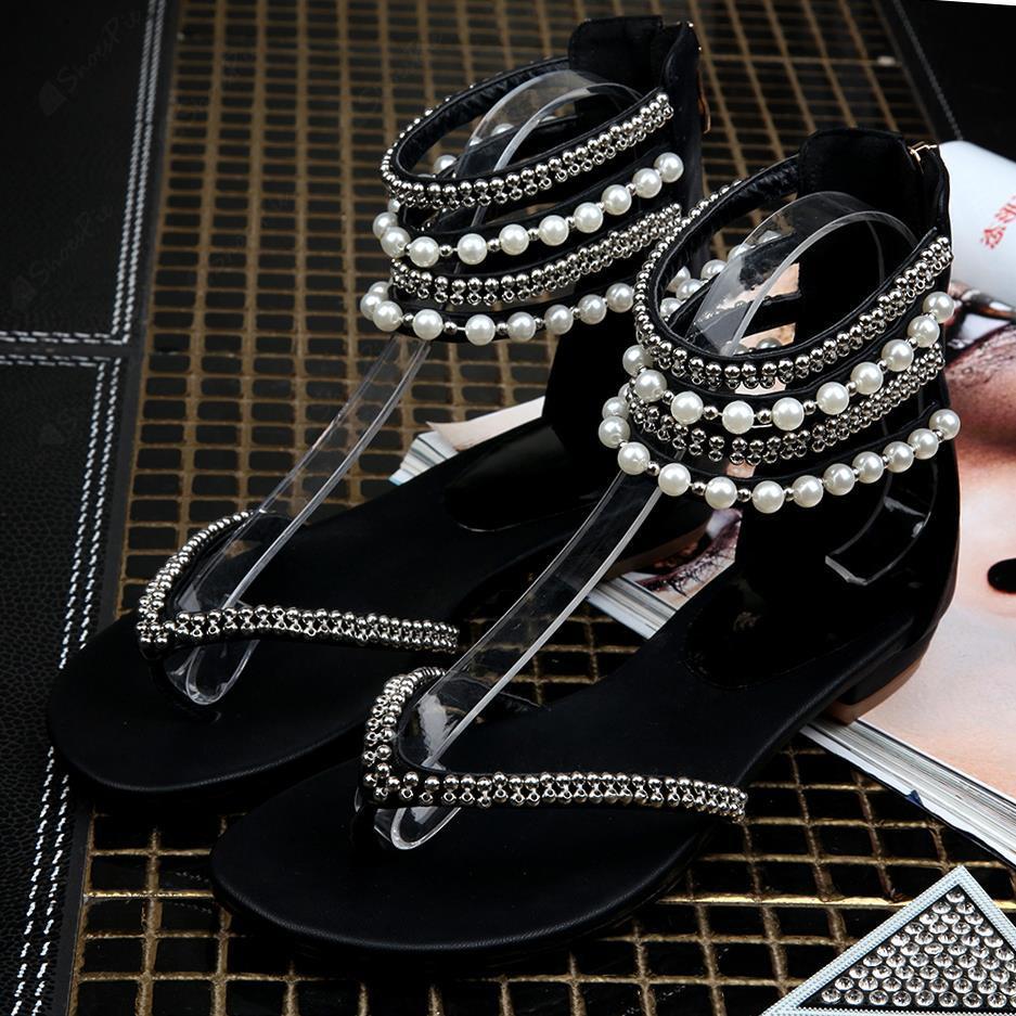 Free Shipping Clearence Beading Rhinestone Thong Women's Flat Flops Sandals