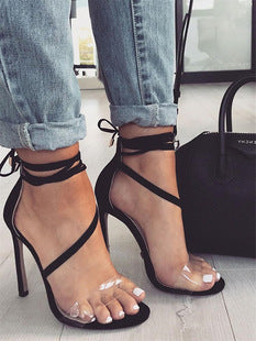 Ankle Lace Up Simple Open Toe Stiletto High Heel Sandals