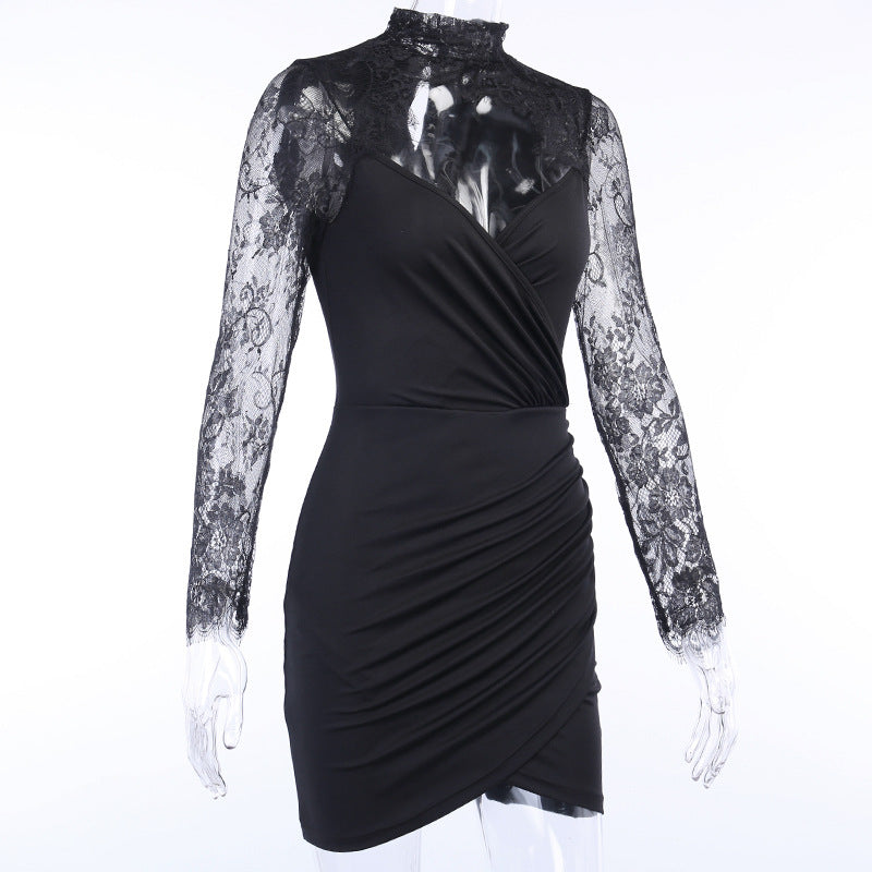 FASHION LACE LONG SLEEVE BODYCON DRESS