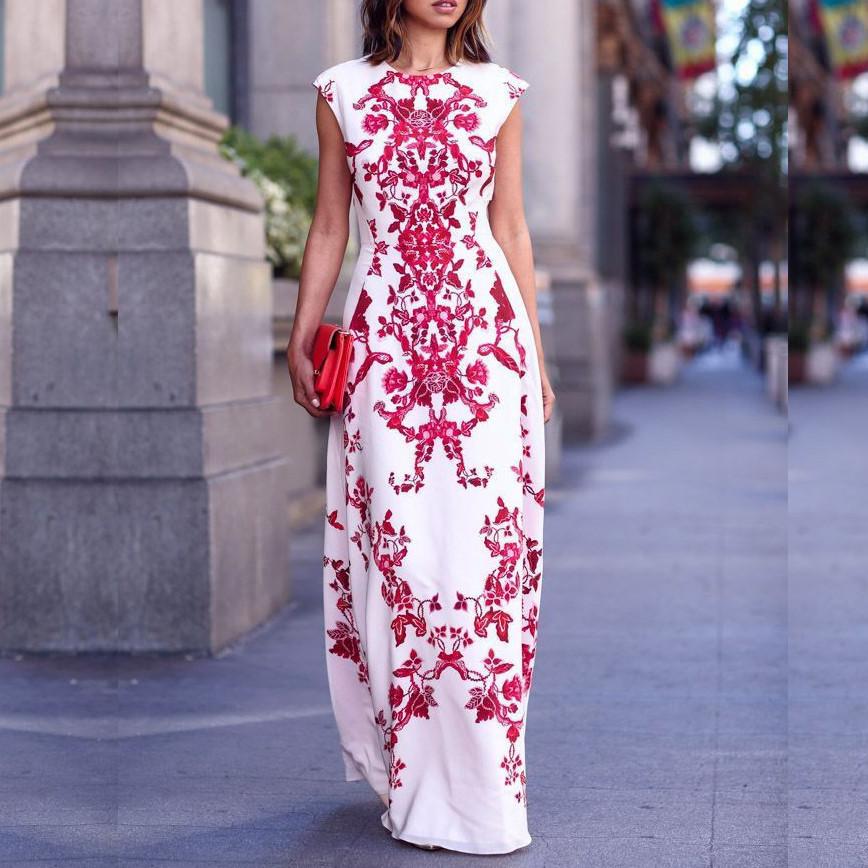 Scoop Print Sleeveless Slim Dress Long Dress