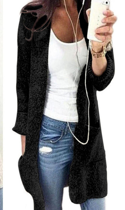 Fashion Long Cardigan Splicing Solid Color Sweater large code