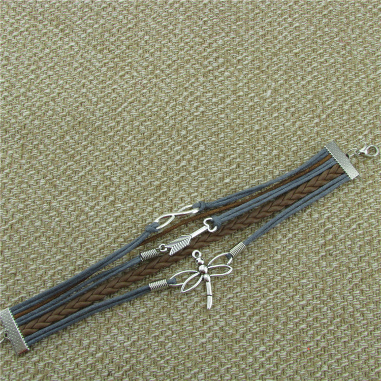 DRAGONFLY EIGHT HEART ARROW LEATHER BRACELET