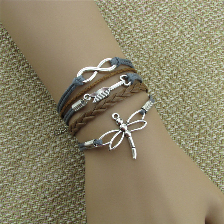 DRAGONFLY EIGHT HEART ARROW LEATHER BRACELET