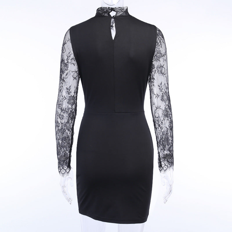 FASHION LACE LONG SLEEVE BODYCON DRESS