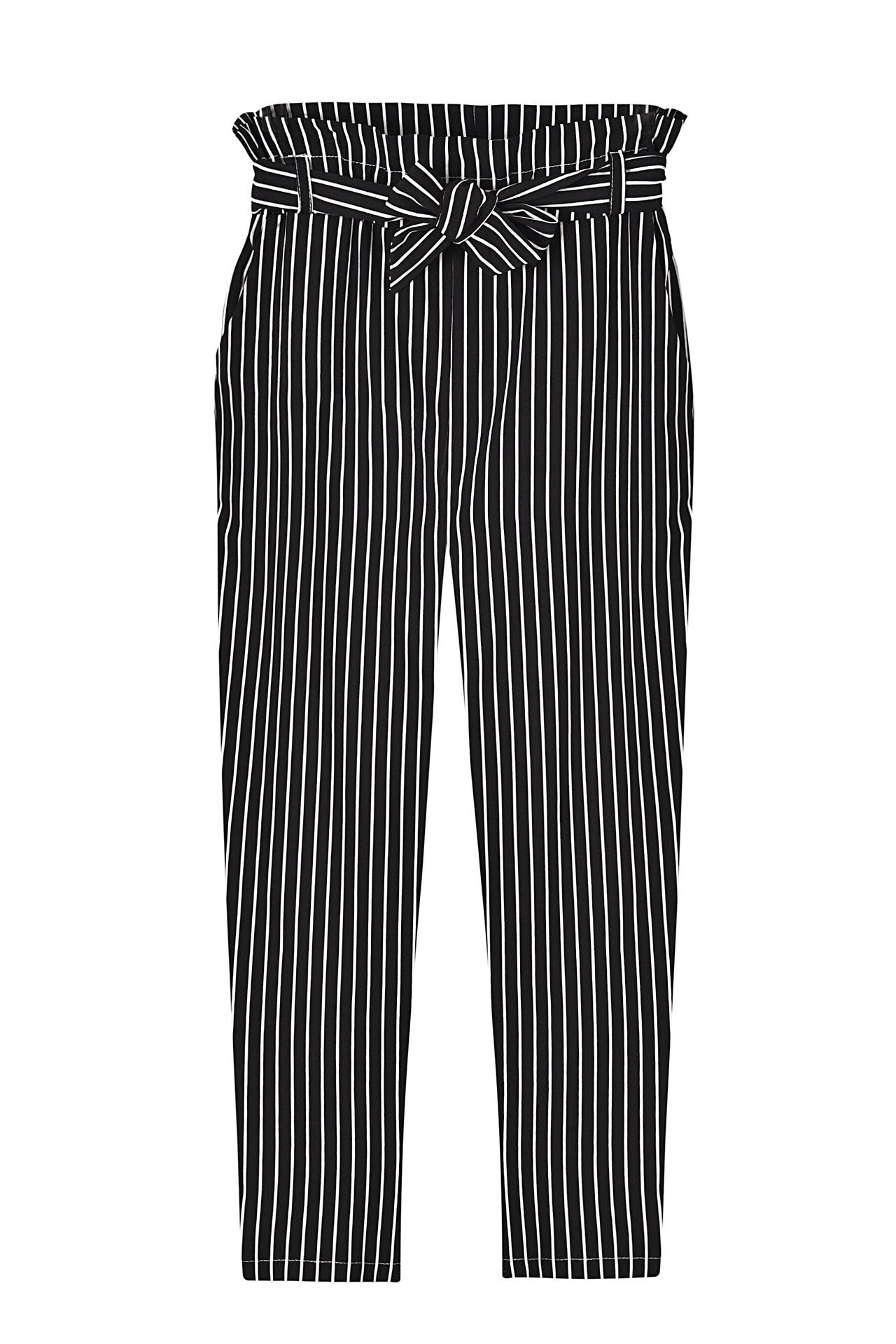 Striped Slim Strap Belt Long Skinny Casual Pants
