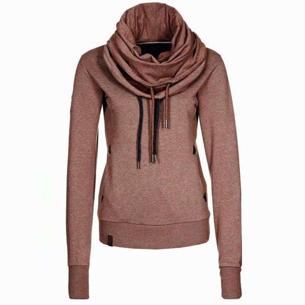 Cowl Neck Solid Color Womens Sweatshirt Hoodie