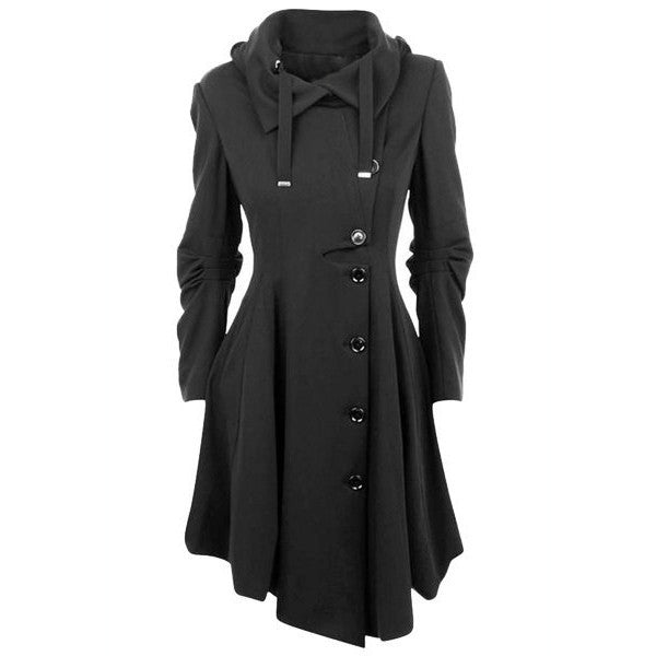 Asymmetric Turn Down Collar Button Coat Overcoat - MeetYoursFashion