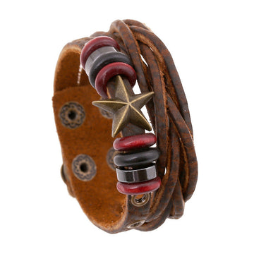 RETRO STAR LEATHER WOVEN BRAIDED BRACELET