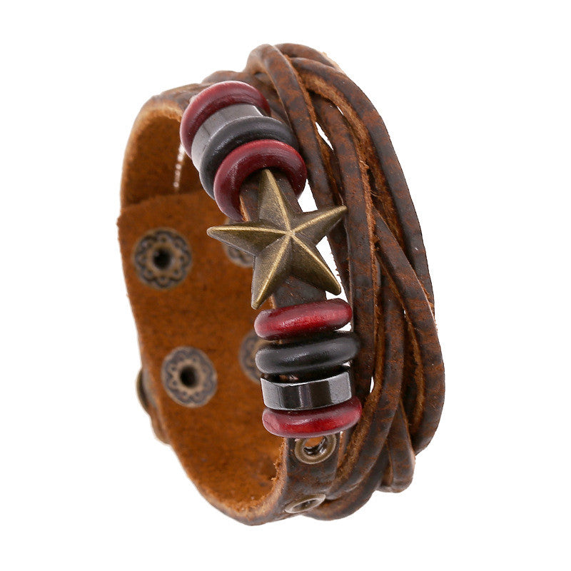RETRO STAR LEATHER WOVEN BRAIDED BRACELET