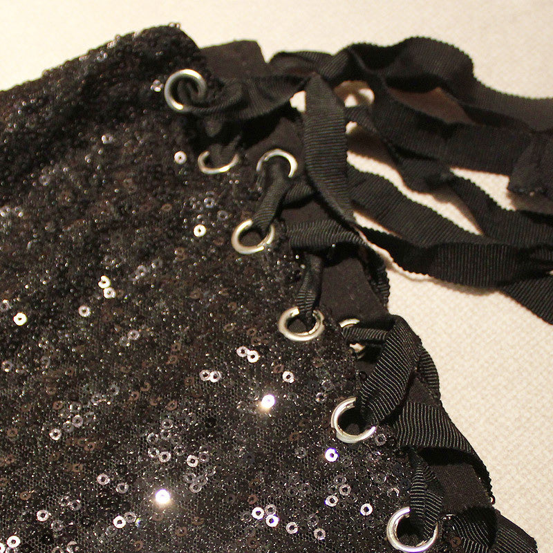 HIGH WAIST SEQUINS SIDE LACE UP DANCE SHORTS