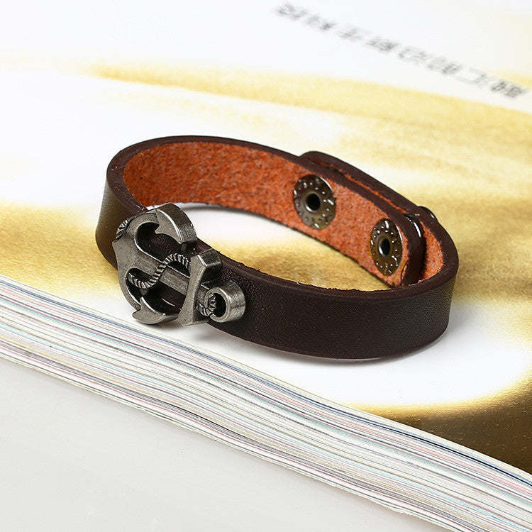 SIMPLE FASHION ANCHOR DECORATE LEATHER BRACELET