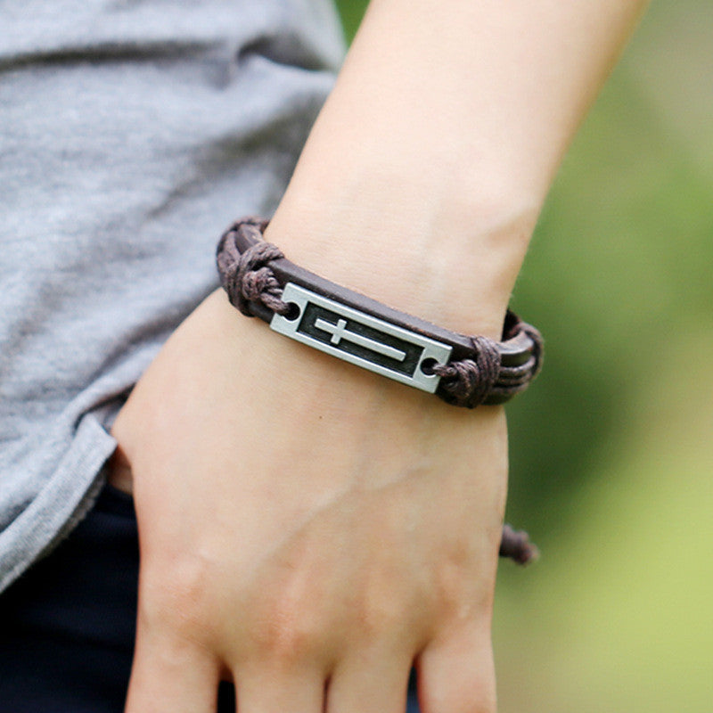 NEW ALLOY CROSS WOVEN BRACELET