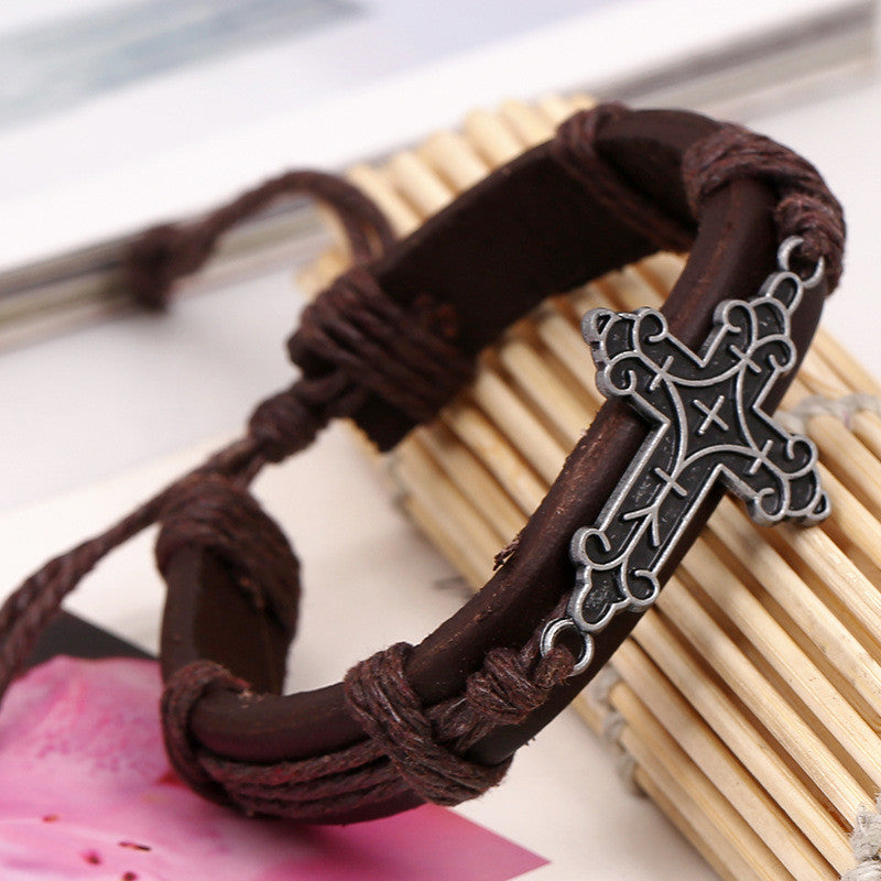 NEW ALLOY CROSS WOVEN BRACELET