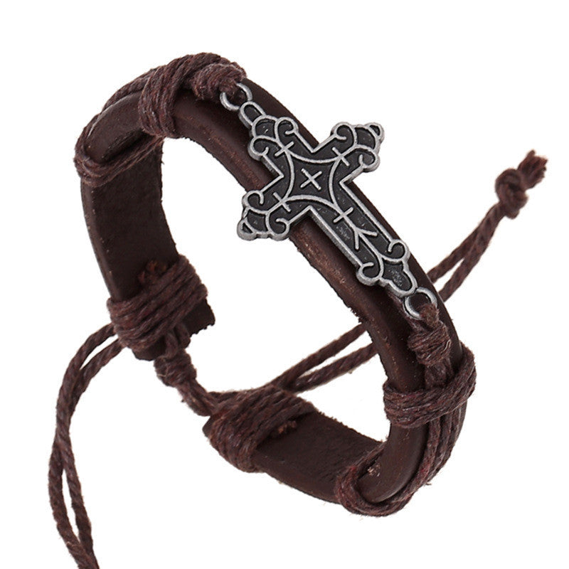 NEW ALLOY CROSS WOVEN BRACELET