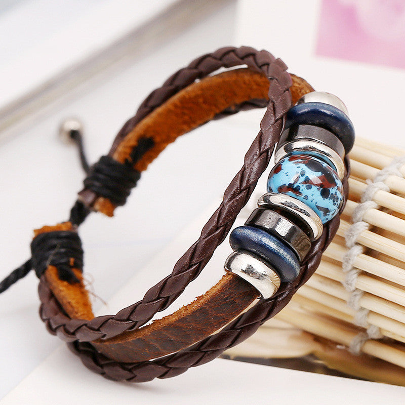 MAGNETIC BEADS LEATHER BRACELET