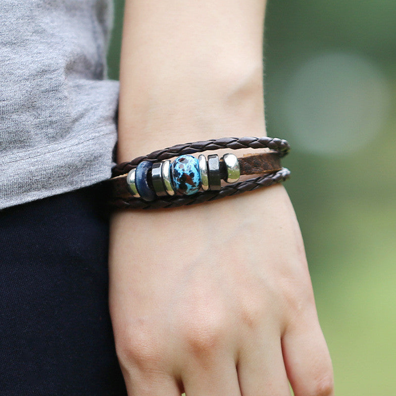 MAGNETIC BEADS LEATHER BRACELET