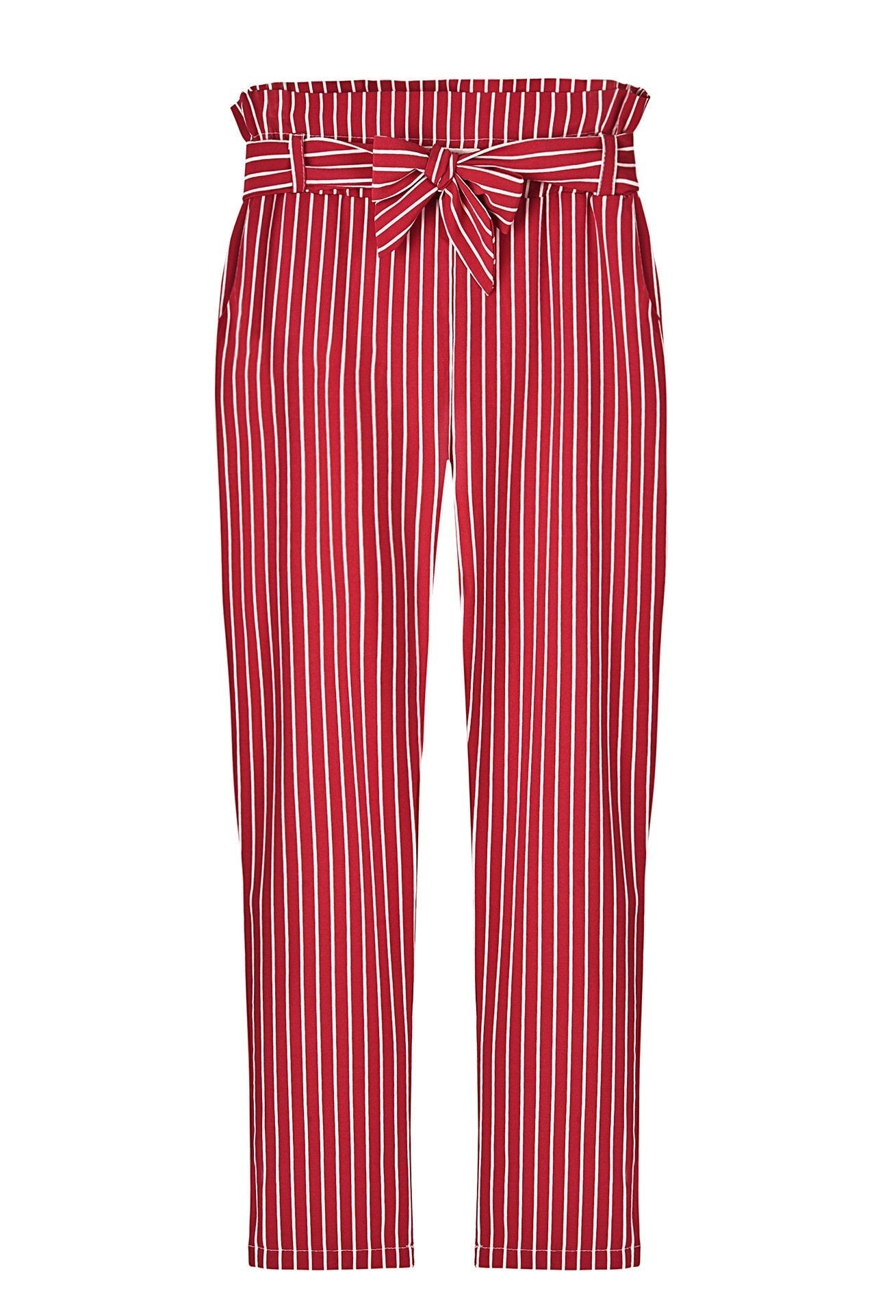 Striped Slim Strap Belt Long Skinny Casual Pants