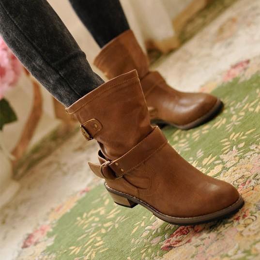 BRITISH CASUAL WRAPPED BUCKLE SHORT MARTIN BOOTS