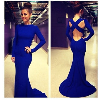 Gorgeous Backless Cross Back Long Mermaid Evening Dress