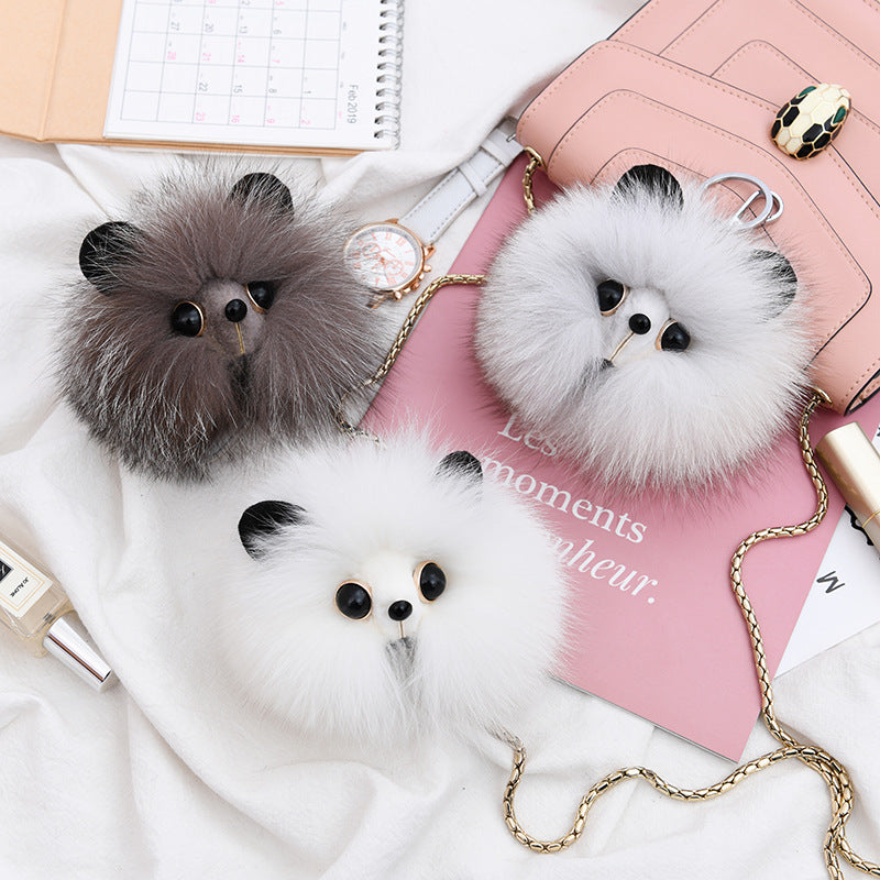 REAL FOX TAIL BALL CAR KEYCHAIN & BACKPACK HANDLE ACCESSORY