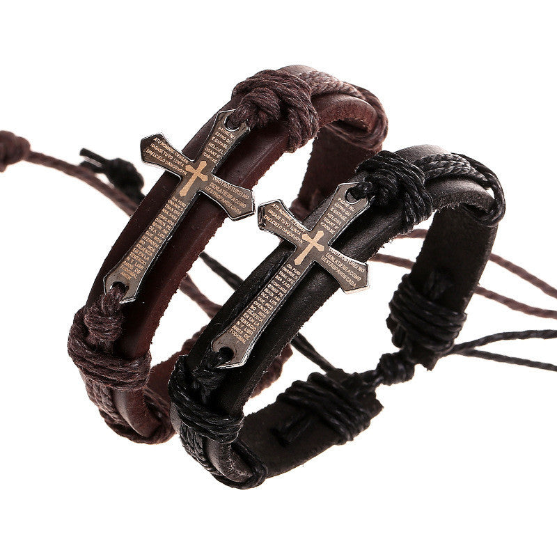 SCRIPTURE CROSS LEATHER BRACELET