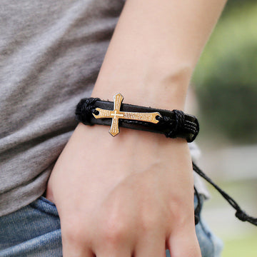 SCRIPTURE CROSS LEATHER BRACELET