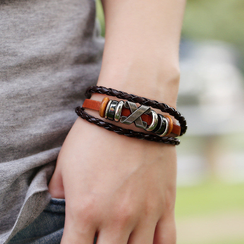 X MARK BEADED LEATHER BRACELET